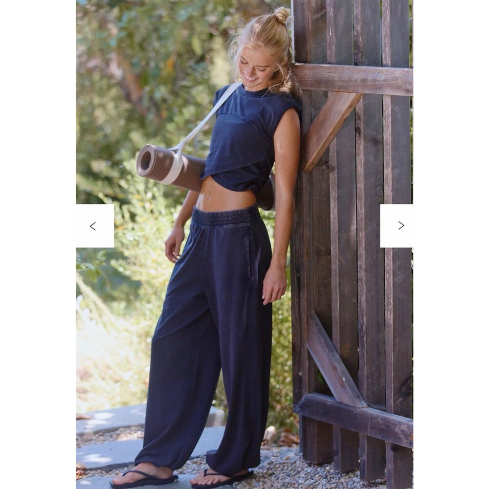 Free People Washed Hot Shot Cross Over Set Black Top and Pants